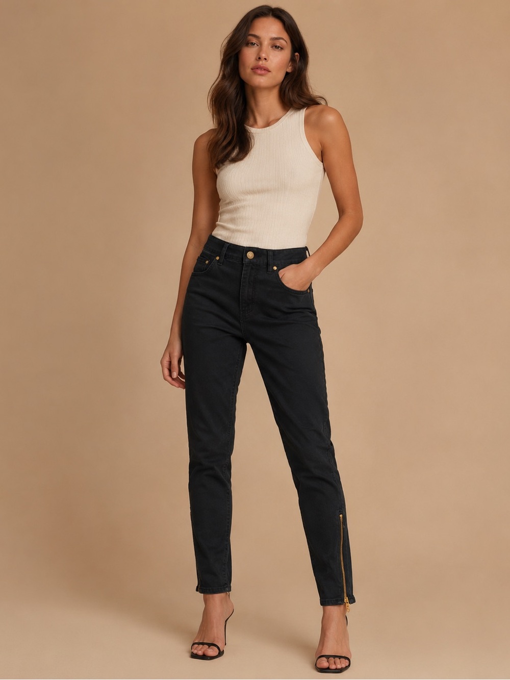Express Black High Rise Ankle Legging Pants Gold Hardware Size 8